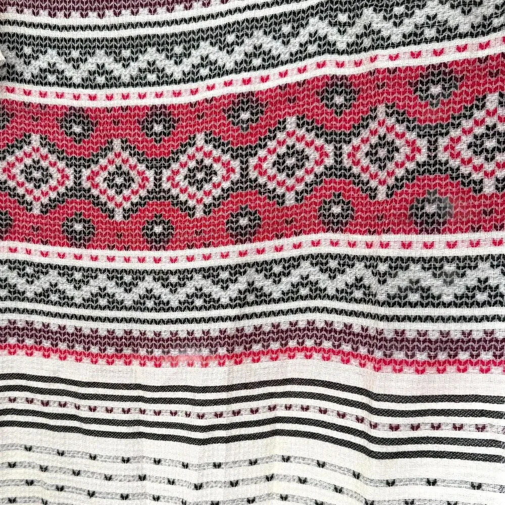 J. Jill Infinity Scarf Fair Isle Jacquard Cream Fringe Boho Wrap Knit Cozy NWT